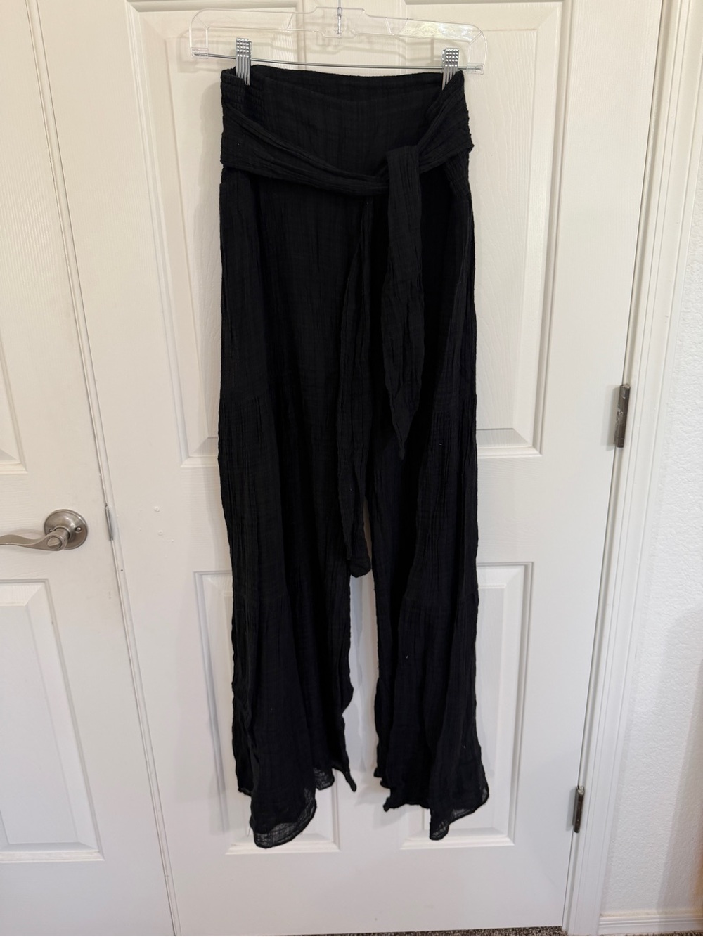 Free People FP One M Black Good Day Gauze Wide Leg Tie Waist Pants Boho